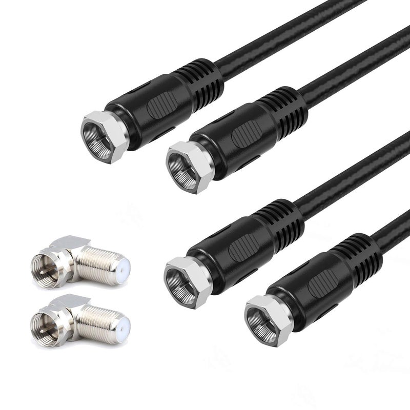 RFAdapter Coaxial Cable 1ft, Short Coax Cable 1 Foot, 0.3m 2-Pack with Right Angle Connectors, Black 75 Ohm Shield Digital RG6 Cables with F-Male Connectors for TV Antenna - Image 1